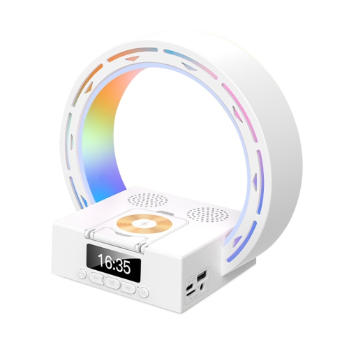 4 in 1 Bedside Lamp with Bluetooth Speaker, Wireless Charging Alarm Clock Wake-up Light for Bedroom（White）