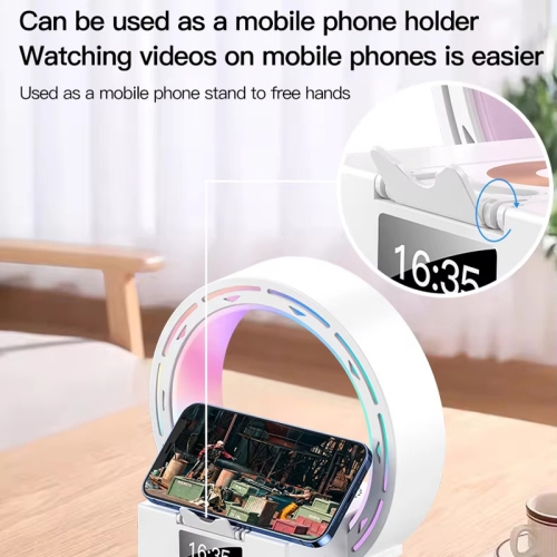 4 in 1 Bedside Lamp with Bluetooth Speaker, Wireless Charging Alarm Clock Wake-up Light for Bedroom(White)