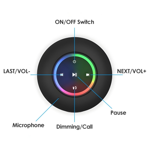 Wireless Waterproof Bluetooth Speaker Bathroom Audio Shower Speakers RGB Light