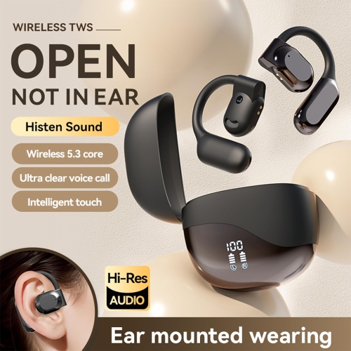 Wireless Earbuds Open Ear Earhooks Headphones Air Conduction Headphones LED Power Display Earphones Sports Bluetooth Headphones-Black