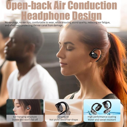 Wireless Earbuds Open Ear Earhooks Headphones Air Conduction Headphones LED Power Display Earphones Sports Bluetooth Headphones-Black