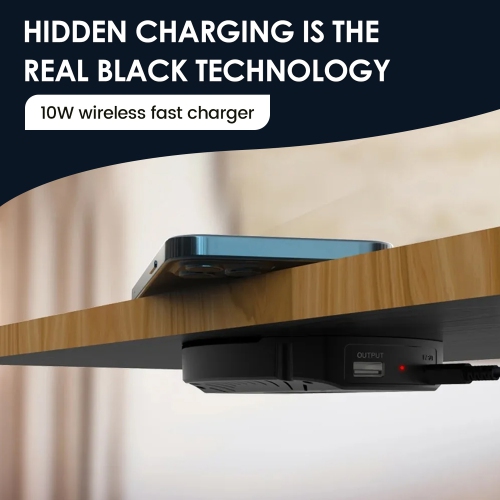 Invisible Wireless Charger, 30mm Under-Desk Charging Pad for iPhone15/14/13/12/11//Samsung/LG/Google Phones