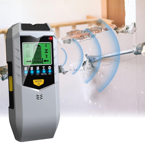 Stud Detector Sensor, Portable 5-in-1 Wall Scanner, Handheld Wall Metal Detector with LCD Display and Audio Alarm
