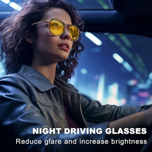 Night Vision Glasses for Men Women Classic Round Polarized Yellow Lens Anti Glare Nighttime Driving Glasses