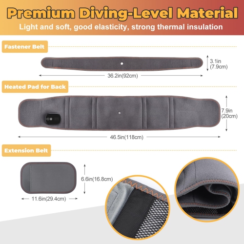 Electric Cordless Heating Pad for Back, Heated Waist Belt Wrap Massage Modes Heat Pad for Back, Cramps, Waist