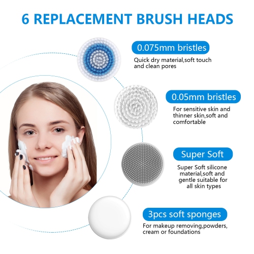 Facial Cleansing Brush,2 in 1 Ｗaterproof Facial Spin Scrubber Set with 4 Brush Heads,Rechargeable Exfoliating Face Brush Deep Cleansing,Remove