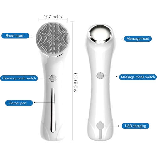 Facial Cleansing Brush,2 in 1 Ｗaterproof Facial Spin Scrubber Set with 4 Brush Heads,Rechargeable Exfoliating Face Brush Deep Cleansing,Remove