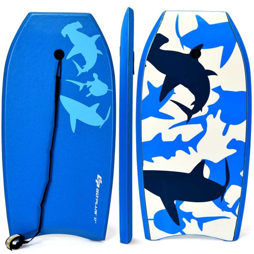 Image 1 of 9.. Goplus 41'' Lightweight Super Bodyboard Surfing W/Leash EPS Core Boarding Blue Shark