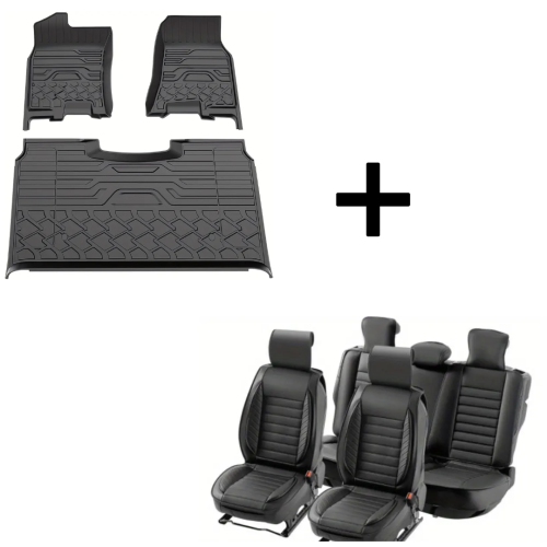 All-Weather TPE Floor Mats for Ram 1500 2019-2021 & Universal 9pcs Car Seat Covers, Airbag Compatible, Detachable Headrests for Cars, SUVs, Trucks