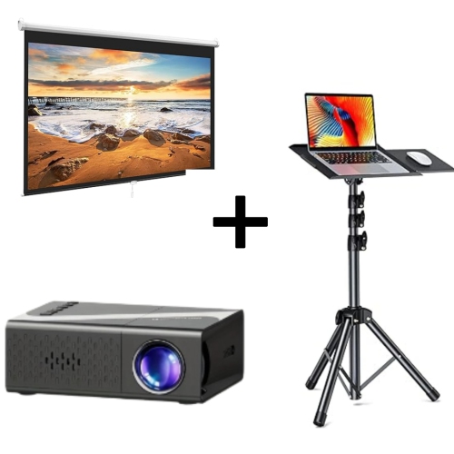 3000+ Lumens HD Mini Projector with 100" Auto-Locking Screen and Adjustable Tripod Stand for Indoor and Outdoor Use
