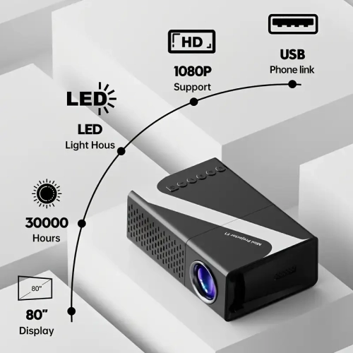 3000+ Lumens HD Mini Projector with 100" Auto-Locking Screen and Adjustable Tripod Stand for Indoor and Outdoor Use