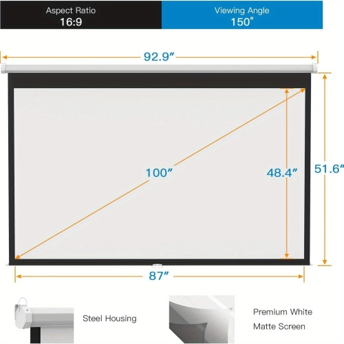 3000+ Lumens HD Mini Projector with 100" Auto-Locking Screen and Adjustable Tripod Stand for Indoor and Outdoor Use