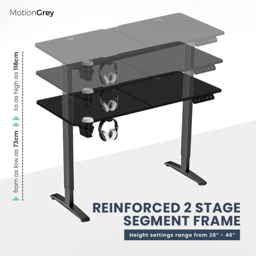MotionGrey Ergo2 – Bureau debout électrique ajustable avec réglages de mémoire – Cadre noir supérieur 55 x 24&nbsp;po – Bureau ergonomique pour la