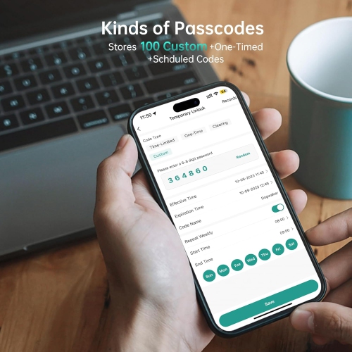 Hornbill Wifi Smart Lock with Handles, Keyless Entry Keypad Door Lock, 11-in-1 Smart Deadbolt Alexa Fingerprint Door Lock, Remote App - Satin Nickel