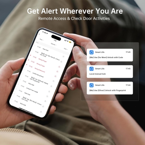 Hornbill Wifi Smart Lock with Handles, Keyless Entry Keypad Door Lock, 11-in-1 Smart Deadbolt Alexa Fingerprint Door Lock, Remote App - Satin Nickel