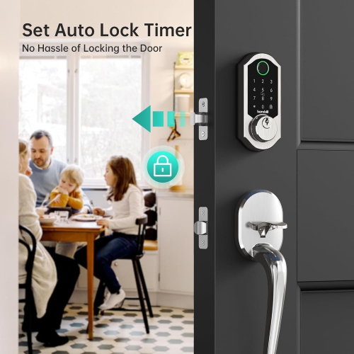 Hornbill Wifi Smart Lock with Handles, Keyless Entry Keypad Door Lock, 11-in-1 Smart Deadbolt Alexa Fingerprint Door Lock, Remote App - Satin Nickel