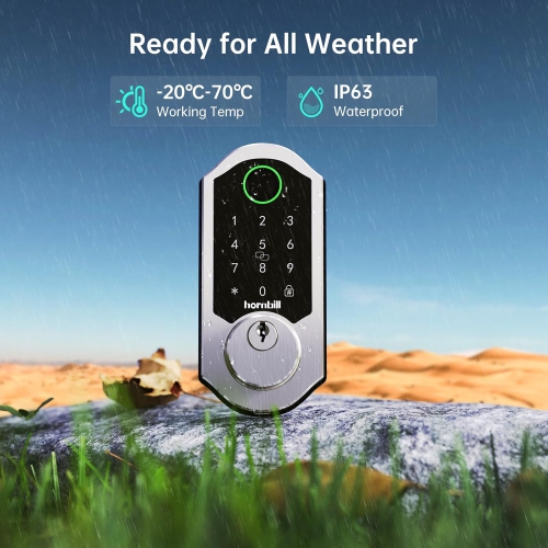 Hornbill Wifi Smart Lock with Handles, Keyless Entry Keypad Door Lock, 11-in-1 Smart Deadbolt Alexa Fingerprint Door Lock, Remote App - Satin Nickel