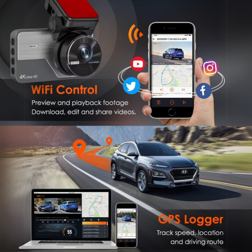 LDAS 4K Wifi Dual Lens Dash Cam, Metal Private Model Support GPS 3 Inch Dashboard Camera Car Dvr Parking Monitoring