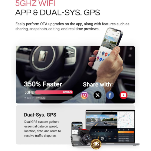 LDAS 4K Wifi Dual Lens Dash Cam, Metal Private Model Support GPS 3 Inch Dashboard Camera Car Dvr Parking Monitoring