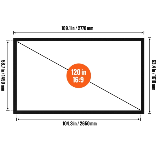 VEVOR Projection Screen 120inch 16:9 Movie Screen Fixed Frame 3D Projector Screen for 4K HDTV Movie Theater Home