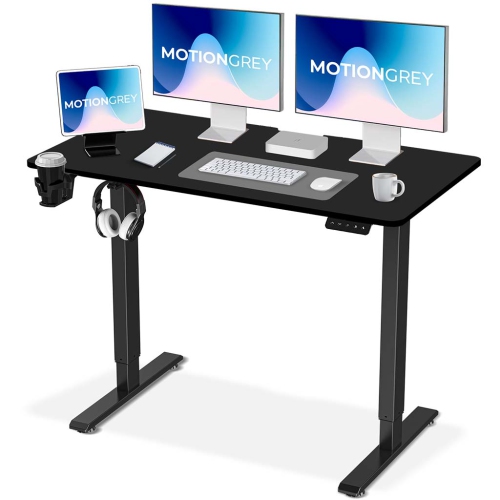 MotionGrey Ergo2 - Adjustable Electric Standing Desk with Memory Settings - 43"x24" Black Top Black Frame - Ergonomic Sit-to-Stand Desk for Home and
