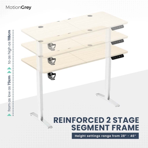 MotionGrey Ergo2 - Adjustable Electric Standing Desk with Memory Settings - 55"x24" Light Brown Top White Frame - Ergonomic Sit-to-Stand Desk for