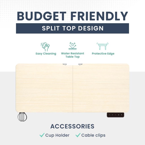 MotionGrey Ergo2 - Adjustable Electric Standing Desk with Memory Settings - 55"x24" Light Brown Top White Frame - Ergonomic Sit-to-Stand Desk for