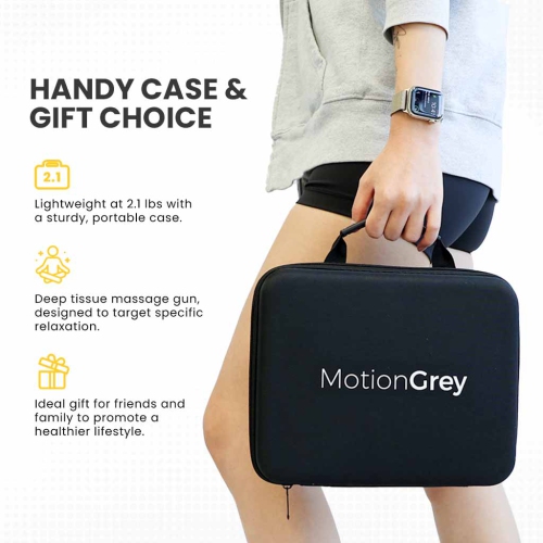 MotionGrey - Massage Gun with 20 Speeds – Deep Tissue Percussion Massager with 6 Heads & Carrying Case, Portable Muscle Massage Device for Home, Gym