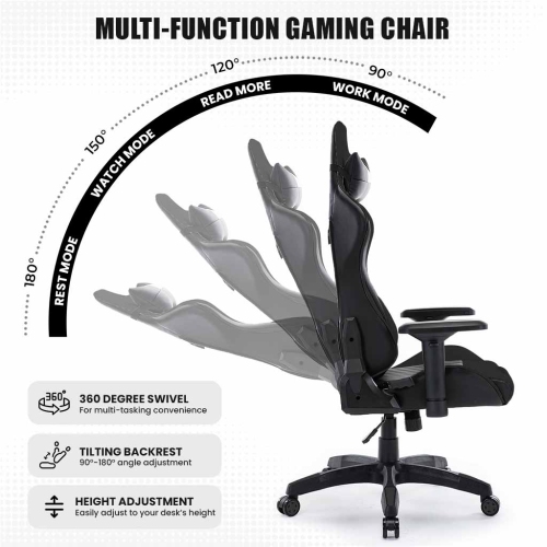 MotionGrey Enforcer - Office Gaming Chair, Ergonomic, High Back, PU Leather, with Height Adjustment, Headrest & Lumbar Cushions Great Desk Chair -