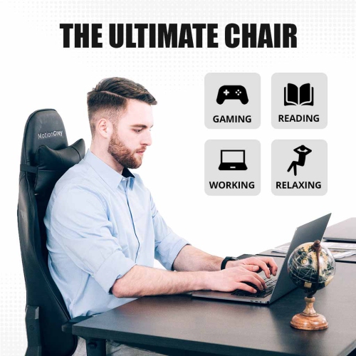 MotionGrey Enforcer - Office Gaming Chair, Ergonomic, High Back, PU Leather, with Height Adjustment, Headrest & Lumbar Cushions Great Desk Chair -