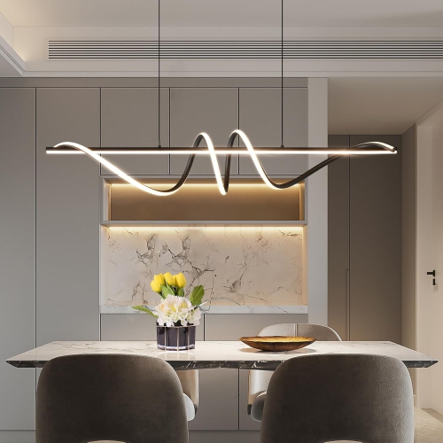 Open Box –Modern Anti-Glare LED Chandelier L39.4” Pendant Light with Remote Control.