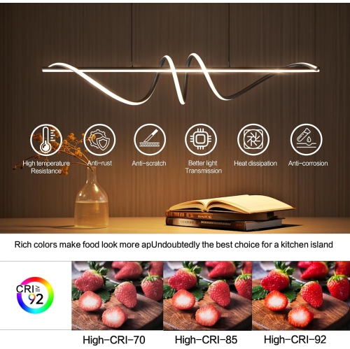 Open Box –Modern Anti-Glare LED Chandelier L39.4” Pendant Light with Remote Control.