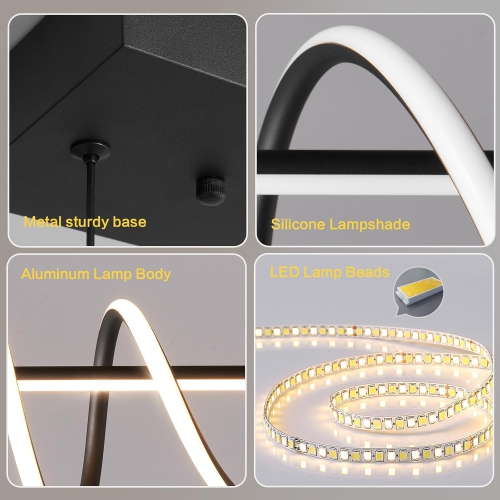 Open Box –Modern Anti-Glare LED Chandelier L39.4” Pendant Light with Remote Control.