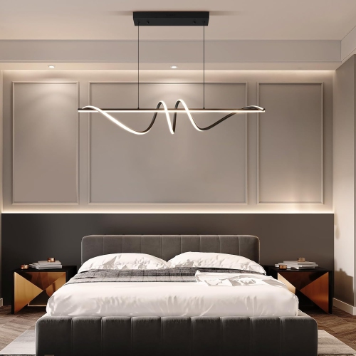 Open Box –Modern Anti-Glare LED Chandelier L39.4” Pendant Light with Remote Control.