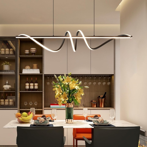 Open Box –Modern Anti-Glare LED Chandelier L39.4” Pendant Light with Remote Control.