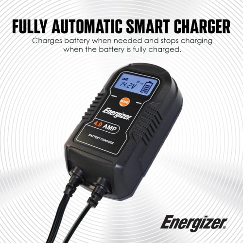 Energizer 4-Amp Battery Charger/Maintainer, 9-Step Smart Battery Car Charger with LCD Display, 6V/12V Auto Voltage Detection, Charger for Car,