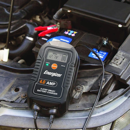 Energizer 4-Amp Battery Charger/Maintainer, 9-Step Smart Battery Car Charger with LCD Display, 6V/12V Auto Voltage Detection, Charger for Car,