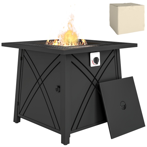 Outsunny Propane Fire Pit Table, 28" Square 40,000 BTU Outdoor Gas Fire Table with Waterproof Cover, Adjustable Foot Pads, Decorative Lava Rocks,