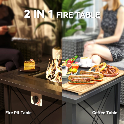 Outsunny Propane Fire Pit Table, 28" Square 40,000 BTU Outdoor Gas Fire Table with Waterproof Cover, Adjustable Foot Pads, Decorative Lava Rocks,
