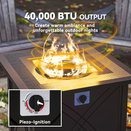 Outsunny Propane Fire Pit Table, 28" Square 40,000 BTU Outdoor Gas Fire Table with Waterproof Cover, Adjustable Foot Pads, Decorative Lava Rocks,