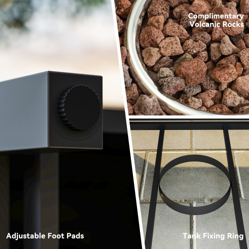 Outsunny Propane Fire Pit Table, 28" Square 40,000 BTU Outdoor Gas Fire Table with Waterproof Cover, Adjustable Foot Pads, Decorative Lava Rocks,