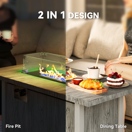 Outsunny Propane Gas Fire Pit Table for Garden, 50000 BTU Smokeless Firepit Outdoor Patio Heater with Waterproof Cover, Glass Screen, Glass Beads and