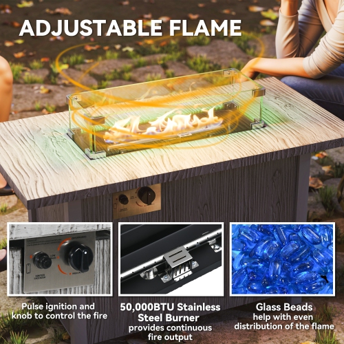 Outsunny Propane Gas Fire Pit Table for Garden, 50000 BTU Smokeless Firepit Outdoor Patio Heater with Waterproof Cover, Glass Screen, Glass Beads and