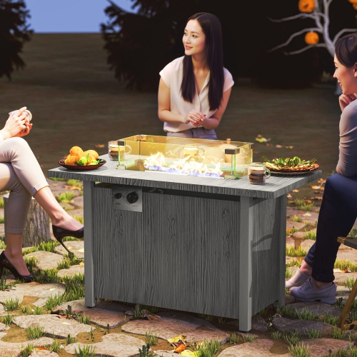 Outsunny Propane Gas Fire Pit Table for Garden, 50000 BTU Smokeless Firepit Outdoor Patio Heater with Waterproof Cover, Glass Screen, Glass Beads and