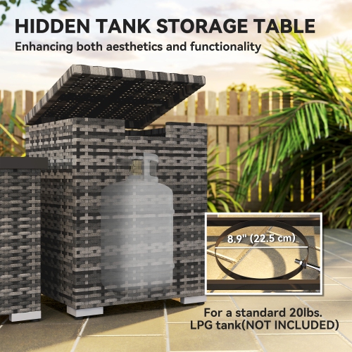Outsunny 2 Piece Propane Fire Pit Table Set with Hideaway Propane Tank Holder, 32" 40,000 BTU Rattan Outdoor Gas Fire Table with Waterproof Cover,