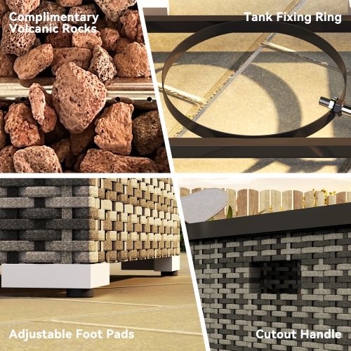 Outsunny 2 Piece Propane Fire Pit Table Set with Hideaway Propane Tank Holder, 32" 40,000 BTU Rattan Outdoor Gas Fire Table with Waterproof Cover,