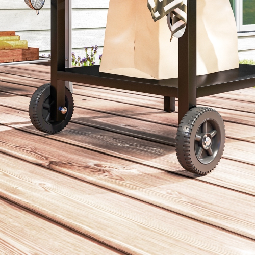 Outsunny Outdoor Grill Dining Cart with Stainless Steel Top and Foldable Side Table, BBQ Movable Pizza Oven Stand Food Prep Table Trolley with Hooks