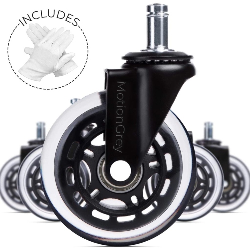 MotionGrey - SmoothGlide Office Chair Wheels with Gloves – 3" Casters for Office Chairs, Safe for Hardwood, Tile & Carpet, Quiet Rolling Replacement