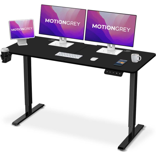 Image 1 of 8.. MotionGrey Ergo2 - Adjustable Electric Standing Desk with Memory Settings - 55"x24" Black Top Black Frame - Ergonomic Sit-to-Stand Desk for Home and