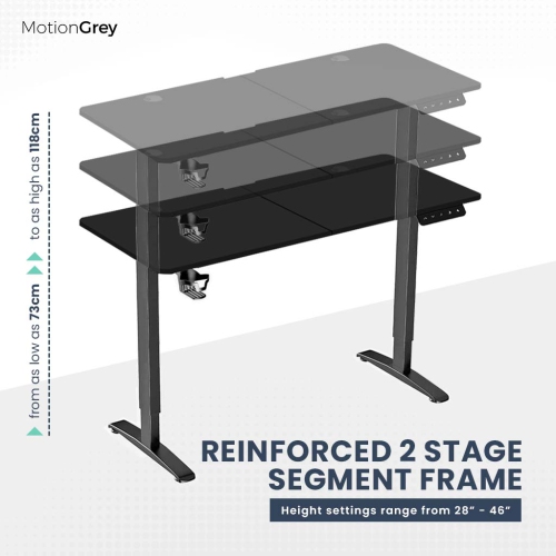 Bureau debout électrique ajustable MotionGrey avec réglages de mémoire - Cadre noir supérieur 55 x 24 po - Bureau ergonomique pour la maison et